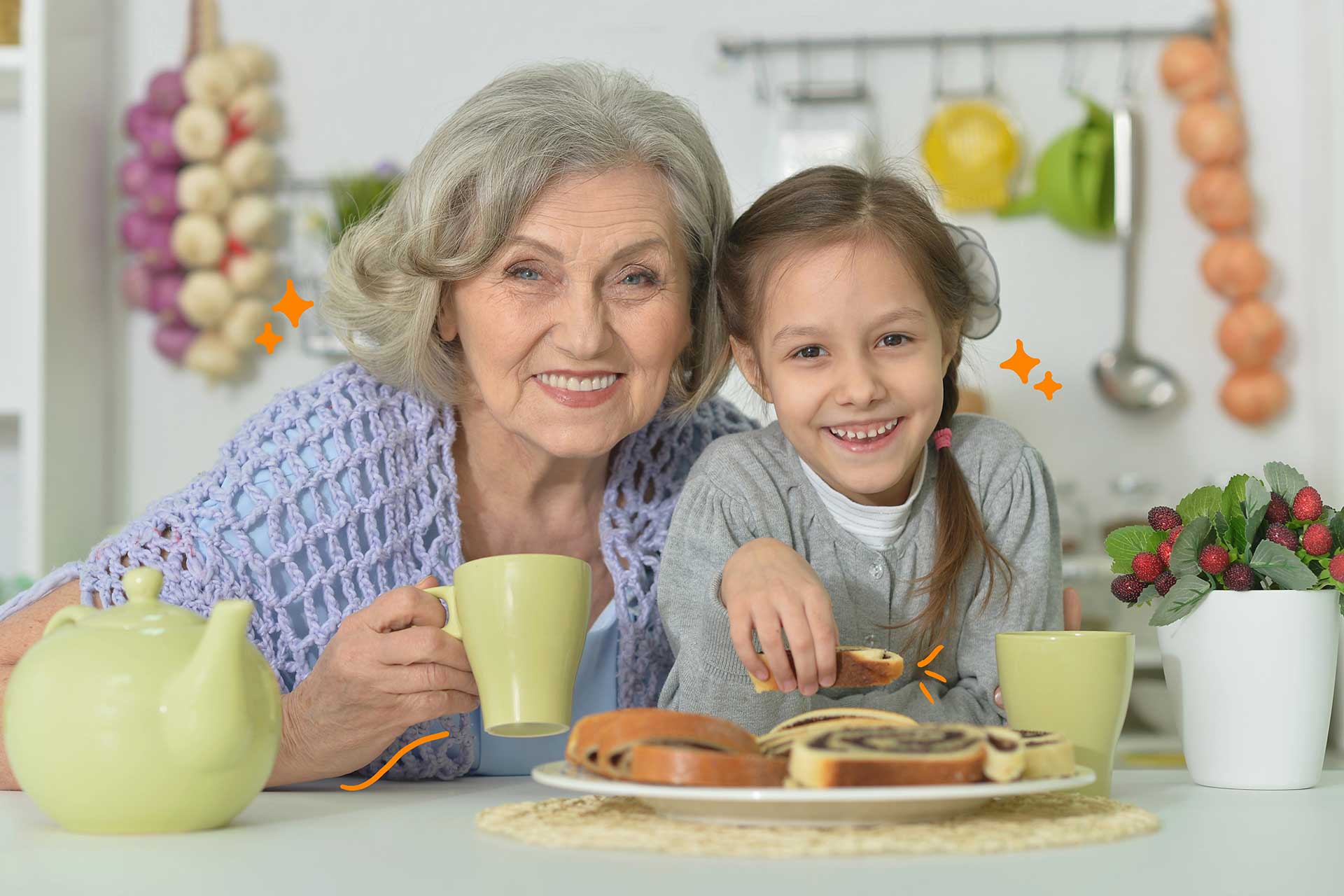 moment complice entre une grand mere et sa petite fille au gouter